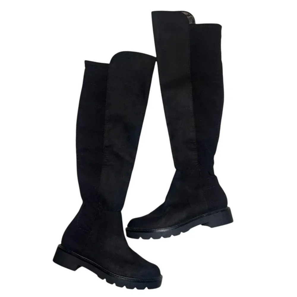 Unisa Women's Black Tall Over The Knee Lug Sole Boots Faux Suede Size 6.5 Casual